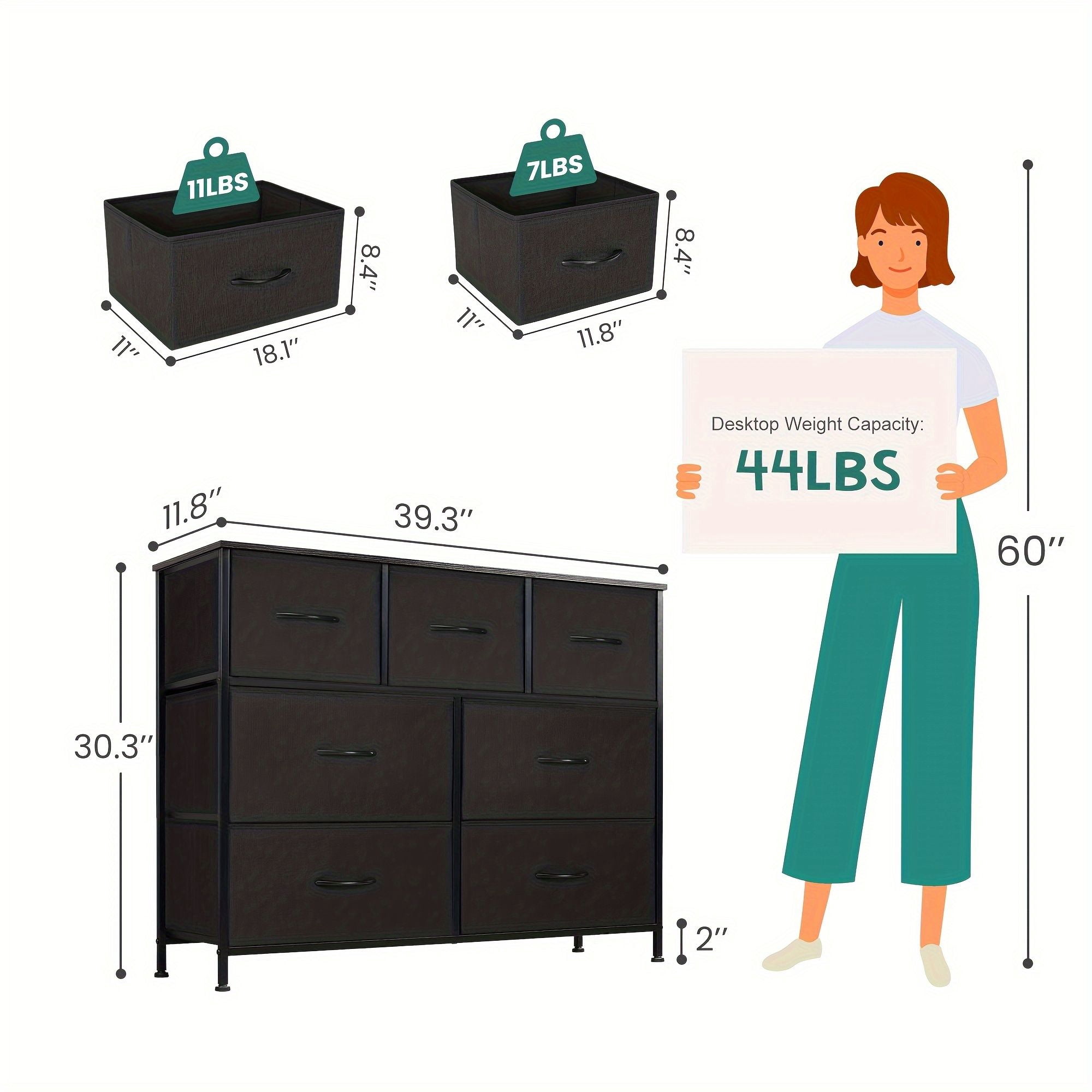 Dresser for Bedroom, 7 Storage Spaces, Assembled Wardrobe Lockers, Bedroom Furniture Lockers