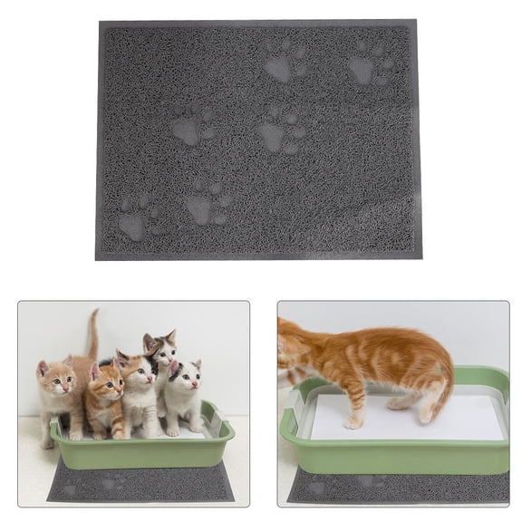 LOLIPPYY Waterproof Cat Litter Mat in Grey Silicone for Home Use with Wear Resistant Footprint Design, 1pc