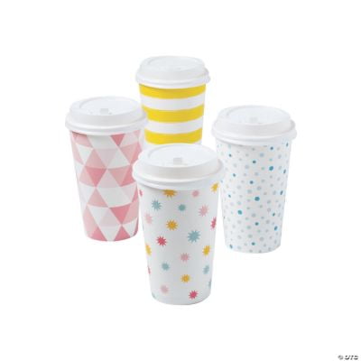 Cute Patterns Insulated Coffee Cups with Lids, Birthday, Party Supplies, 12 Pcs