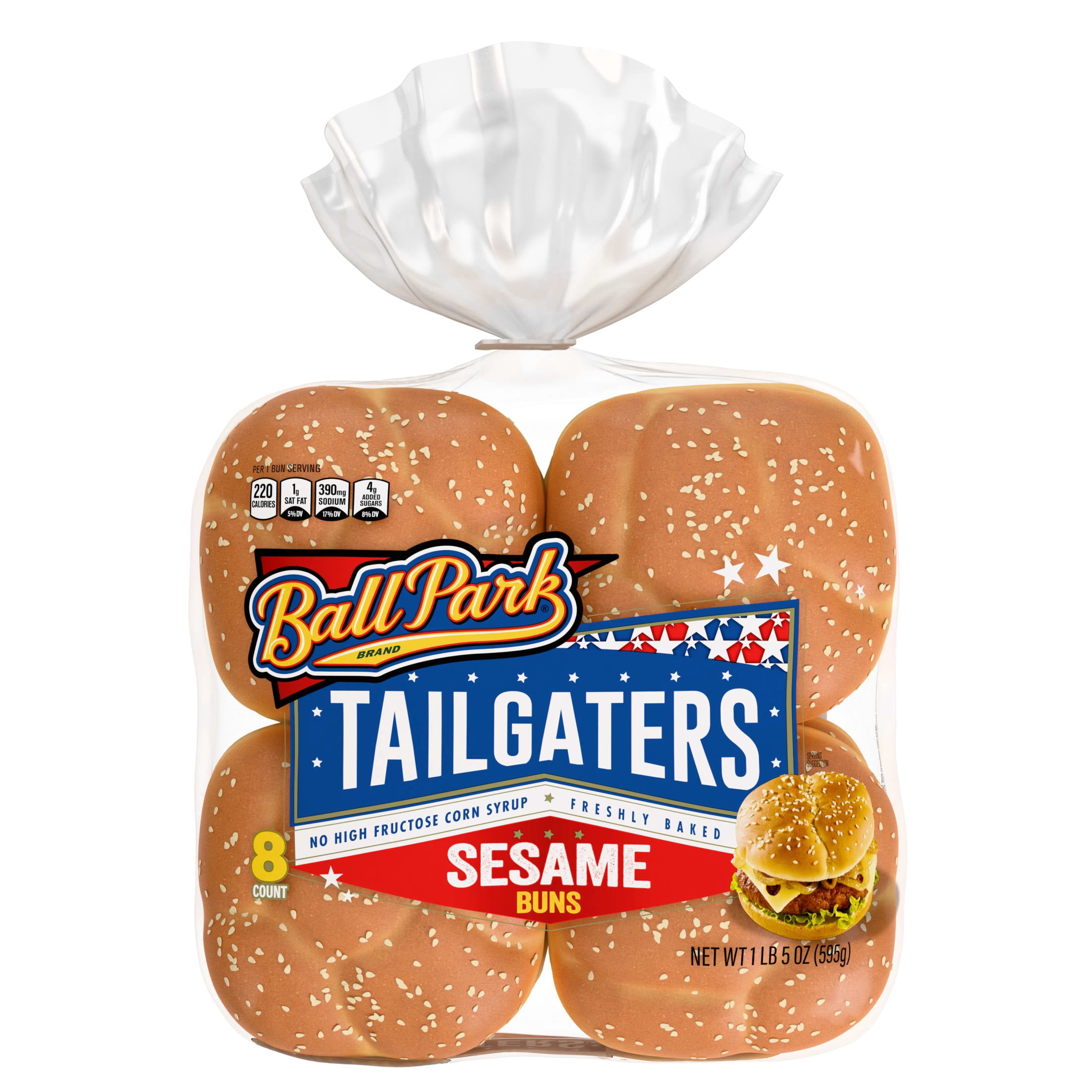 Ball Park Tailgaters Sesame Buns, 8 count, White Hamburger Buns, 21 oz Bag