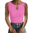 thumbnail image 4 of Ladybranch Womens Sleeveless Shirts Cutout Neck Keyhole Slim Fitted Fall Ribbed Knit T-Shirt Sexy Trendy Tops（Medium，Pink）, 4 of 5