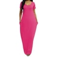 thumbnail image 4 of Plus Size Casual Dress, Women's Plus Solid V Neck A-Line Short Sleeve Side Pocket Maxi T-shirt Dress, 4 of 13