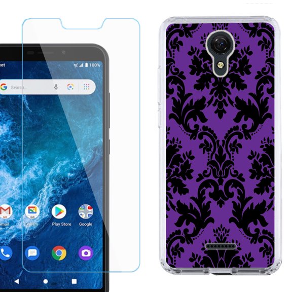 Slim-Fit Protective Phone Case compatible with Cricket Icon 2, with Tempered Glass Screen Protector, by OneToughShield ® - Victorian Purple/Black