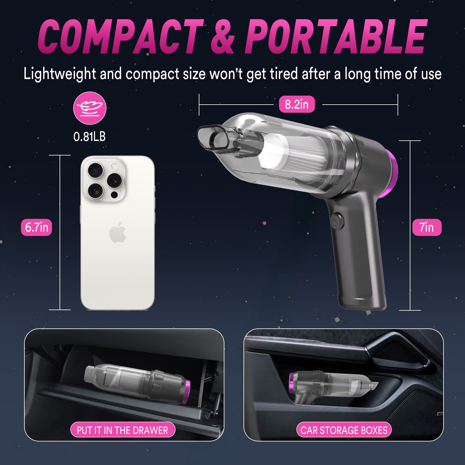 Loheer Car Vacuum Cleaner, 16000PA Portable Handheld Vacuum Cordless, with Brushless Motor, Grey Loheer Car Vacuum Cleaner, 16000PA Portable Handheld Vacuum Cordless, with Brushless Motor, Grey - Image 5