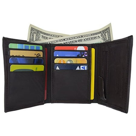 Lambskin Leather Men's Trifold Outside ID Credit Card Holder W/Zipper Pocket Wallet (Brown)