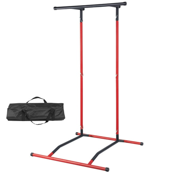 KFFKFF Strength Training Tower, Dual-Level Height Modification Pull Up Bar Stand, Versatile Workout Gear, Domestic Gym Fitness Dip Bar Station, Supports 220LBS, Black & Red