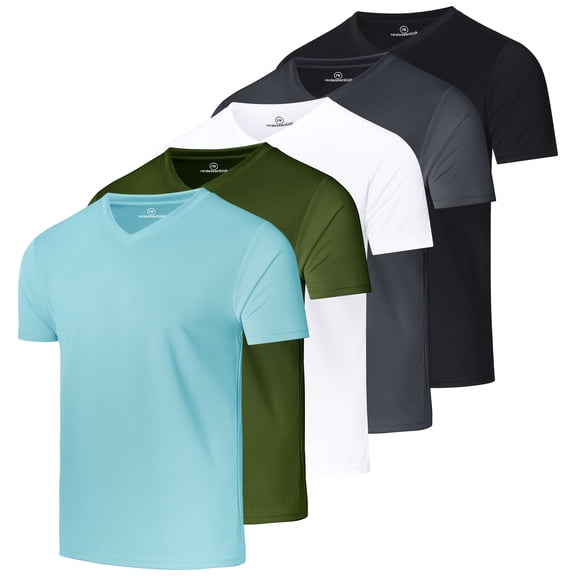 Real Essentials 5 Pack: Men's Mesh V Neck T Shirts Dry Fit Athletic Workout Gym Running Tees