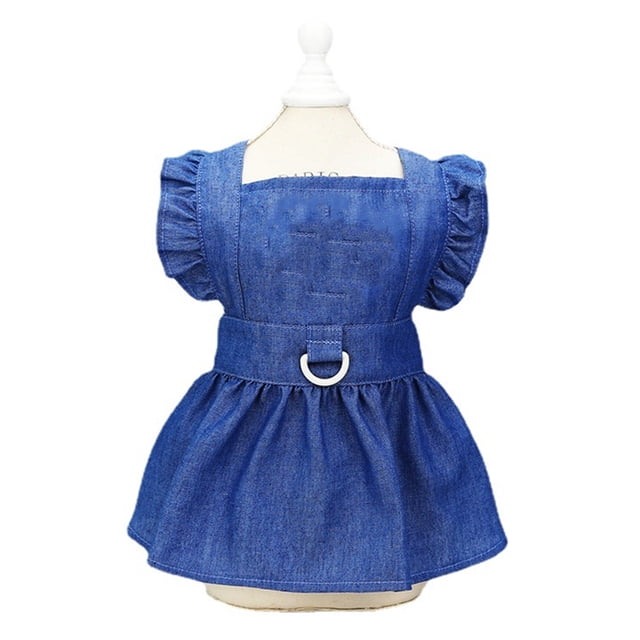 Vestido con arnés de mezclilla para perros pequeños y medianos, falda vaquera ajustable con anilla en D, ropa de verano para perros (azul oscuro) M