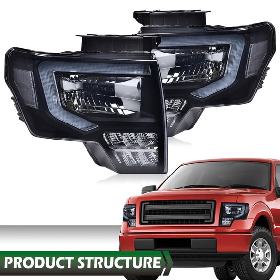 Fit For 2009-2014 Ford F-150 F150 Headlights Black/Smoke LED DRL Head Lamps