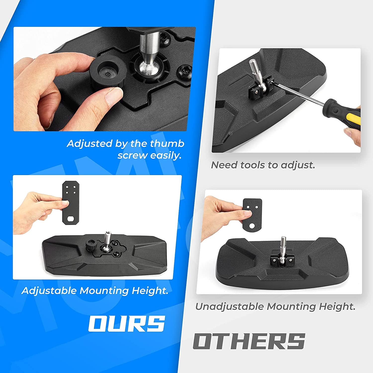KEMIMOTO UTV Rear View Mirror Center Mirror Compatible with Polaris Ranger 500 570 900 XP 1000XP Crew 2017-2023, Require Factory Drop Down Mounting Tab