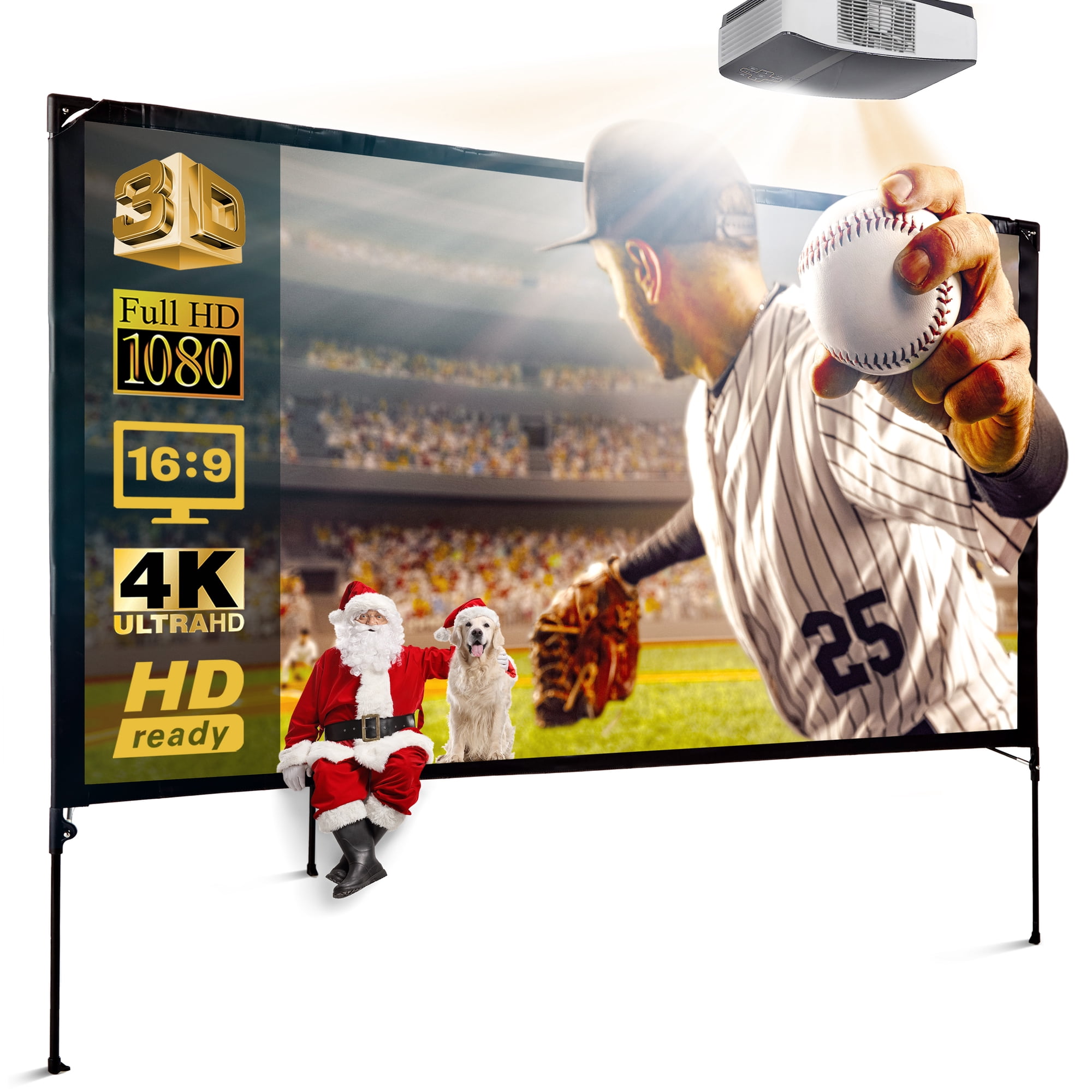 Modern Innovations 80 Inch HD Outdoor Movie Screen, Portable Outdoor Projector Screen and Stand for Indoor or Backyard Use, Foldable Frame, Movie Projection Screens for Travel, Camping, Family Movies