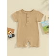 thumbnail image 2 of Bslissey Baby Boys Girls Summer Jumpsuit Short Sleeve Solid Color Romper Shorts Infant Casual Crew Neck Button Bodysuit 3M 6M 12M 18M 24M Toddler Daily Clothes, 2 of 8