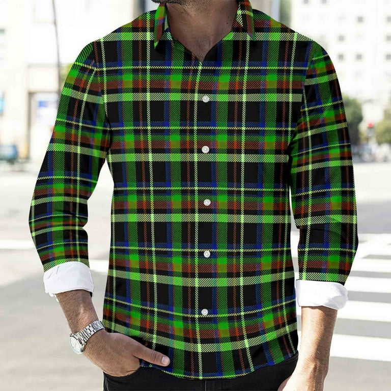 LIaqionyy Shirts for Men Button down Collared Dress Shirt Christmas Long  Sleeve Plaid Business Work Casual Tops - Walmart.com