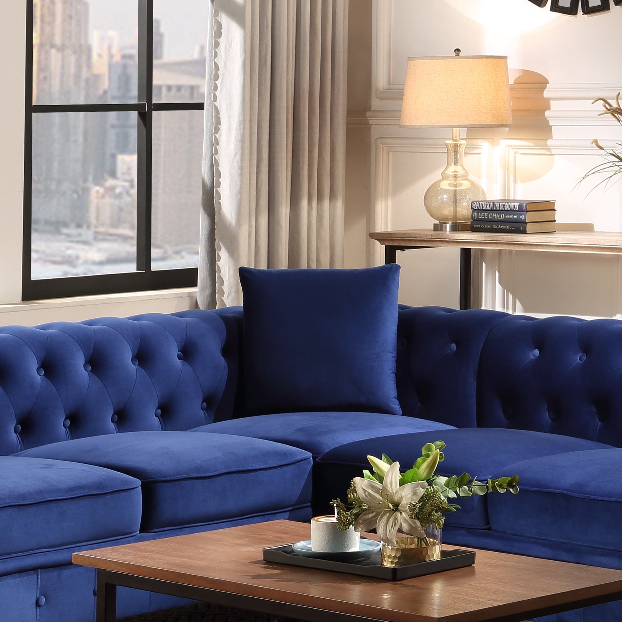 Kepooman Sectional Sofa, Blue Polyester Kepooman Sectional Sofa, Blue Polyester