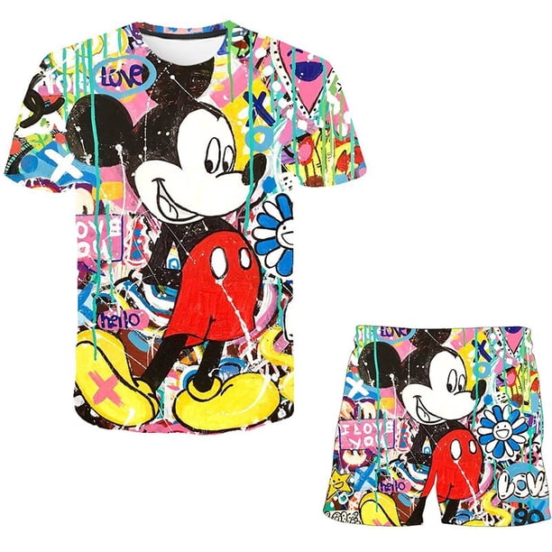 Baby Mickey Mouse Sets Girls Fashion Disney Suits Summer Short Sleeves Tops Tees + Short Pants 2pcs/Outfits Clothing 1-14 Years9T Gao Jinjia LED