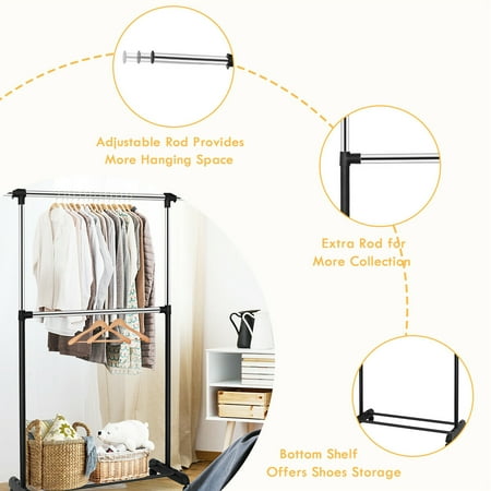 2 Rod Garment Rack Adjustable Clothes Hanger Rolling Closet Storage Organizer Canada 2 Rod Garment Rack Adjustable Clothes, 2 Rod Garment Rack