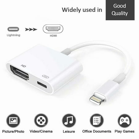 Lighting to HDMI Adapter, Lighting Digital AV Adapter with Lighting Charging Port for HD TV Monitor Projector 1080P for iPhone, iPad and iPod(Support iOS 11, iOS 12)-White
