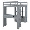 thumbnail image 4 of Full Size Loft Bed with Large Shelves, Writing Desk and LED Light, Solid Wood Loft Bed Frame with Ladder and Safety Guardrails for Kids Girls Boys Bedroom, No Box Spring Needed, Gray, 4 of 7