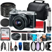 Canon EOS M6 Mirrorless Camera with 15-45mm STM Lens (Silver) Bundle   Premium Accessory Bundle Including 32GB Memory, Filters, Photo/Video Software Package, Shoulder Bag & More