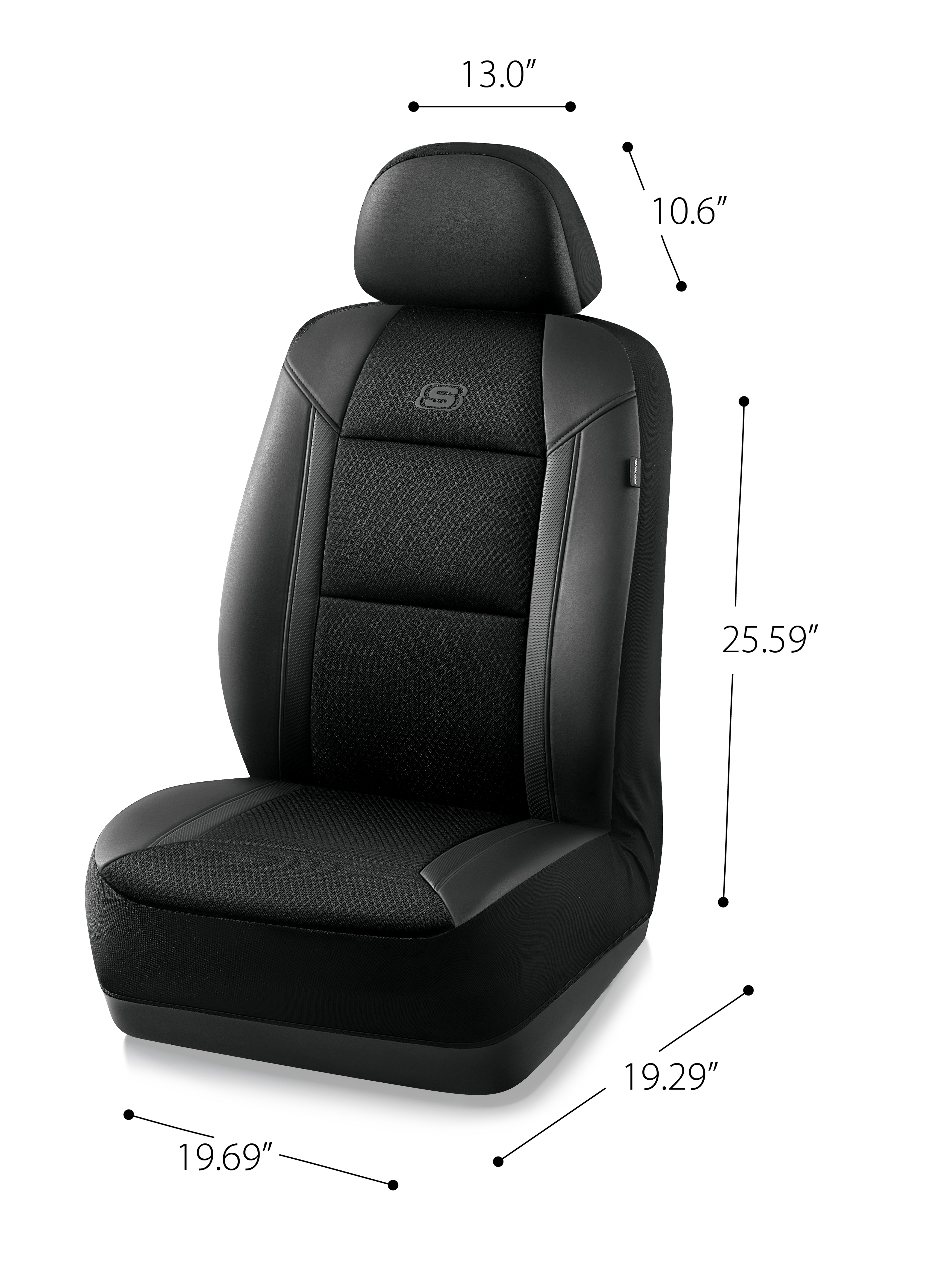SKECHERS 2 PIECE CAR SEAT COVER AIR COOLED MEMORY FOAM BLACK – UNIVERSAL FIT, 23SK81