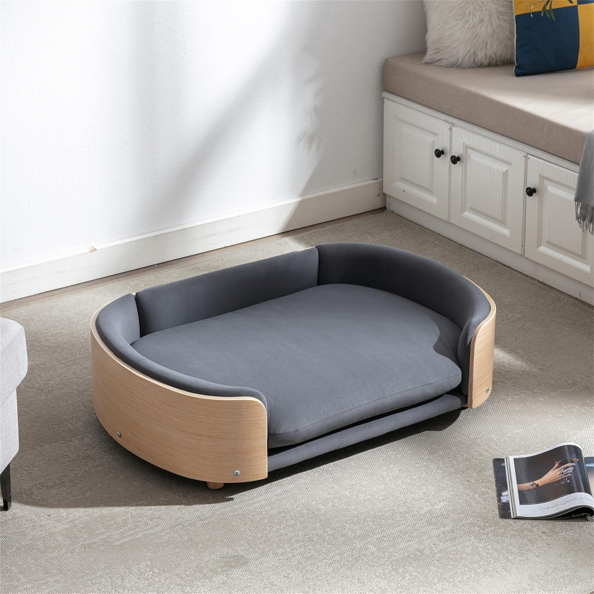 Pefilos 38" Pet Sofa Dog Bed for Medium Dogs with Wood Legs and Bent Back, Cat Sofa Bed for Indoor Cats, Pet Snuggle Couch Furniture, Light Gray Pefilos 38" Pet Sofa Dog Bed for Medium Dogs with Wood Legs and Bent Back, Cat Sofa Bed for Indoor Cats, Pet Snuggle Couch Furniture, Light Gray