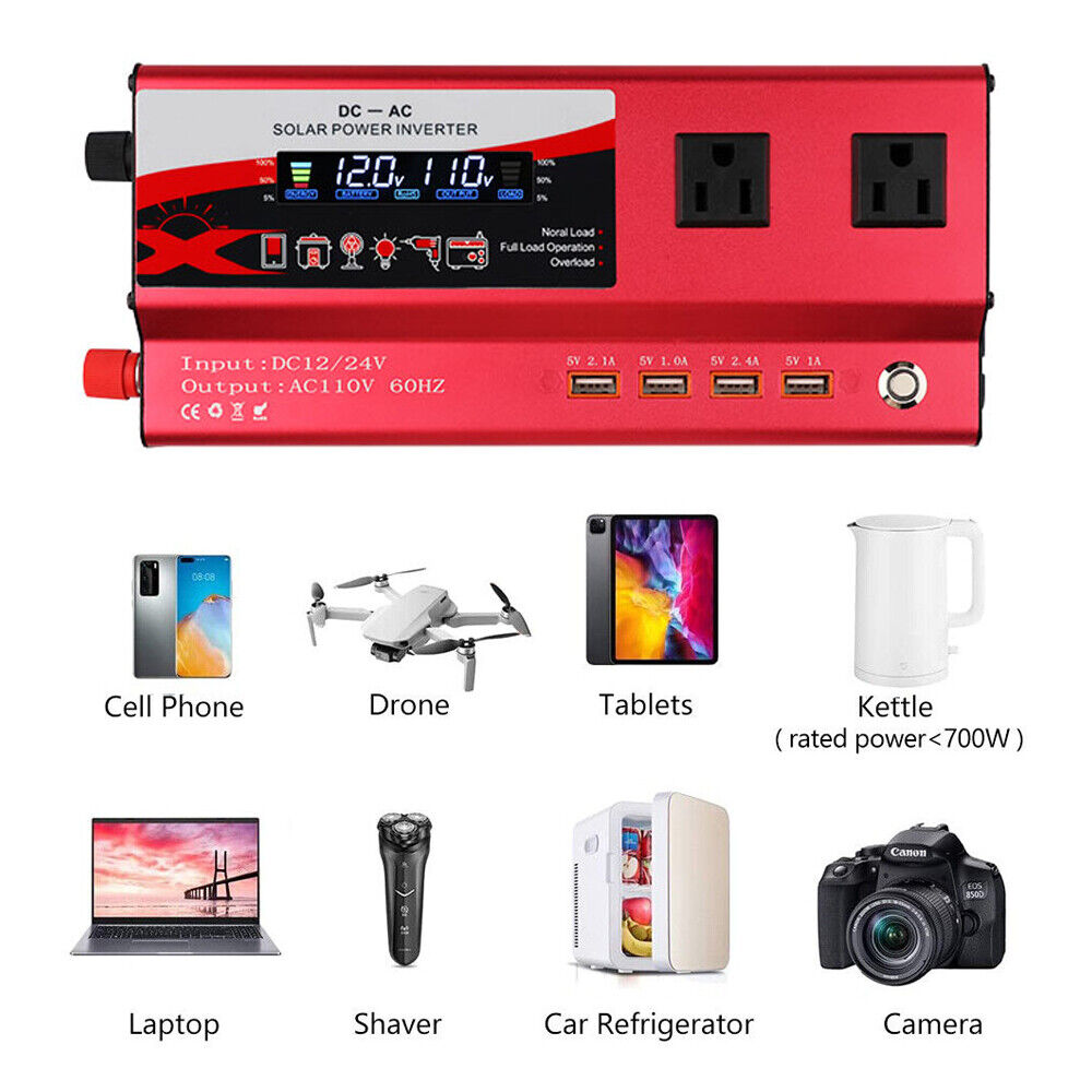 JAHY2TECH Pure Sine Wave 12V 900W Continuous 6000W Surge Power Inverter LED Display for Truck