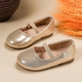 thumbnail image 2 of newwalpole Girls Glitter Dress Shoes Flower Wedding Mary Jane Ballet Flats with Strap Toddler/Little/Big Kids Gold for Size 12, 2 of 6