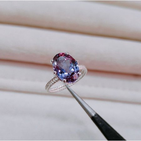 3.77CT NATURAL OVAL CUT ALEXANDRITE DEIGNING BAND HANDMADE STERLING SILVER 925 LADIES RING