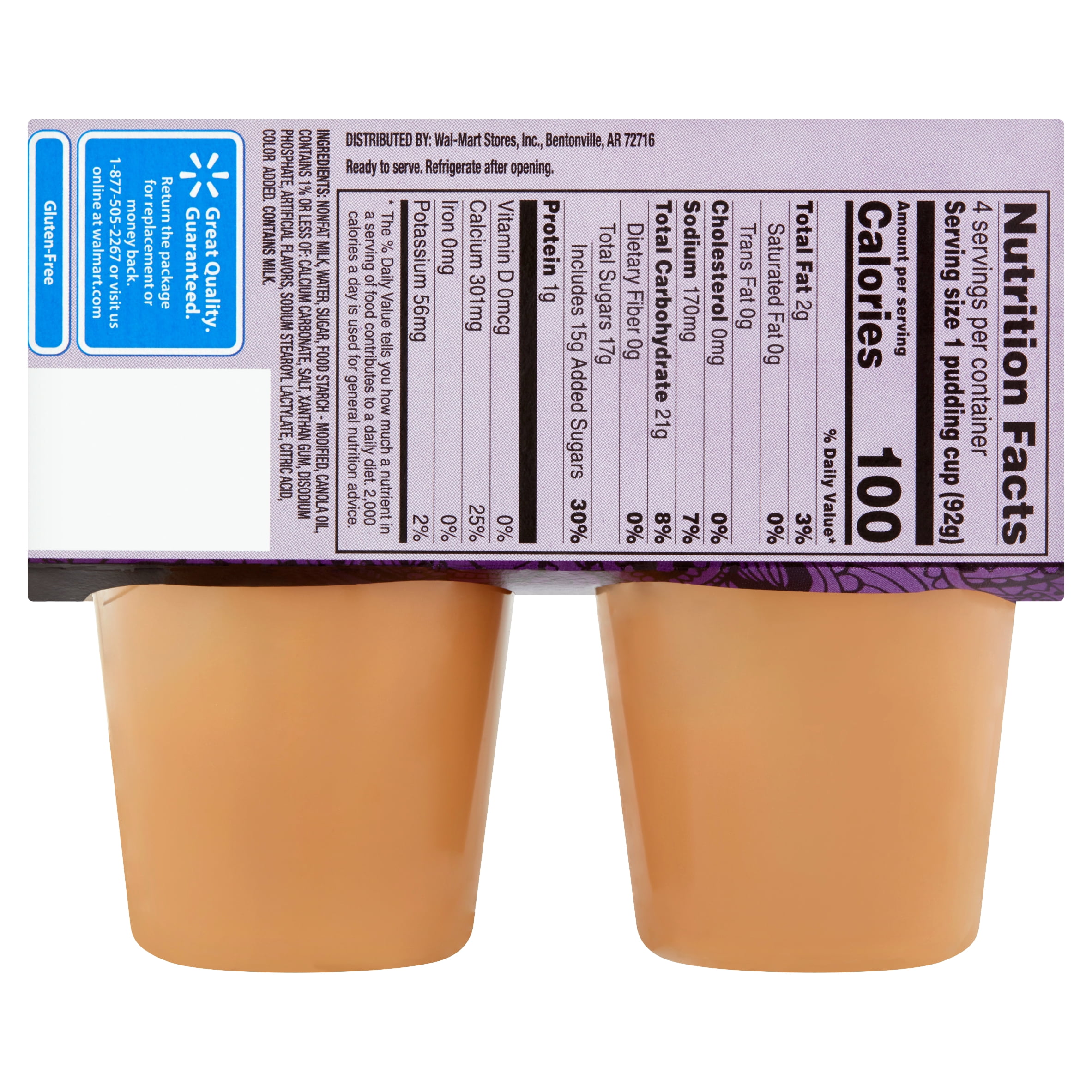 Great Value Gluten-Free Butterscotch Pudding Cups, 3.25 Oz, 4 Count