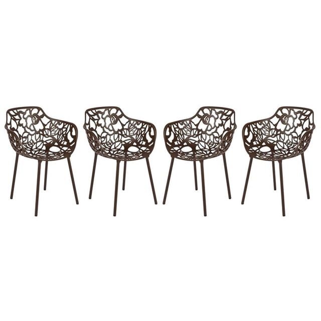 LeisureMod Devon Moderne Intérieur Extérieur Aluminium Chaise de Salle à Manger Brun Ensemble de 4