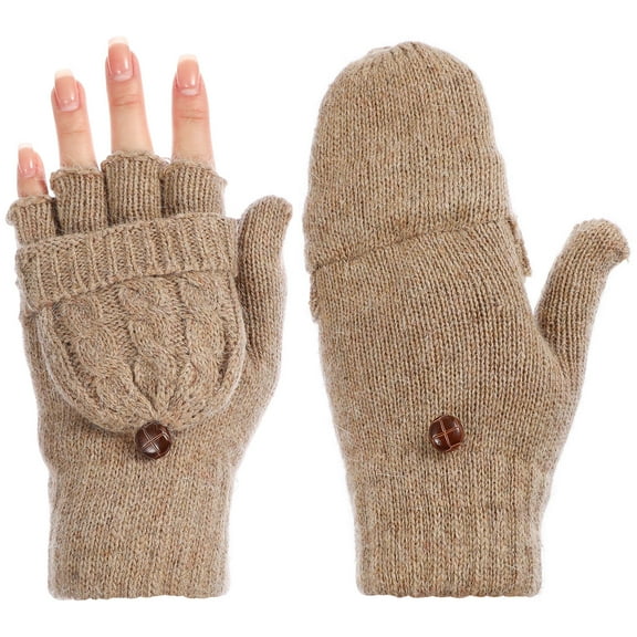 SOPOTUTU  Brown Warm Gloves for Women Winter Hand Warmer Dual Use