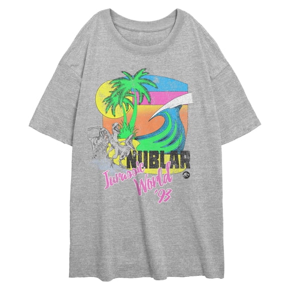 Juniors Jurassic World Distressed Neon Nublar T Shirt