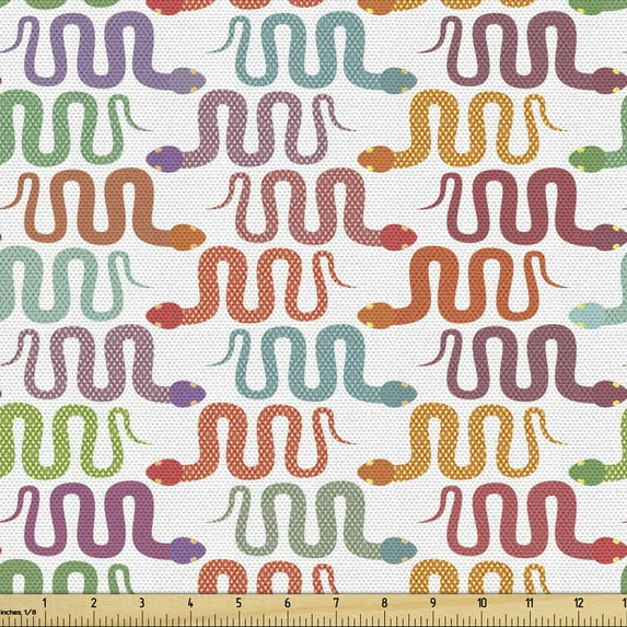 Cartoon Sofa Upholstery Fabric by the Yard, Funny Abstract Themed Pattern with Colorful Scrolling Snakes, Decorative Fabric for DIY & Home Accents, 5 Yards, Multicolour by Ambesonne