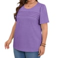thumbnail image 3 of Solid Color Plus Size Women Short Sleeve Crew Neck Casual Pleated Tee Shirt, 3 of 6