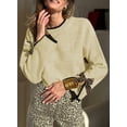 thumbnail image 5 of SHEWIN Womens Sweaters Leopard Bow Split Cuffs Long Sleeve Fall Winter Sweater Casual Loose Contrast Trim Crew Neck Knit Pullover Tops, 5 of 6