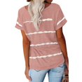 thumbnail image 2 of Camiseta de algodón a rayas para mujer, camiseta de manga corta con cuello redondo, Tops holgados informales, ropa de calle para mujer 2022, 2 of 4