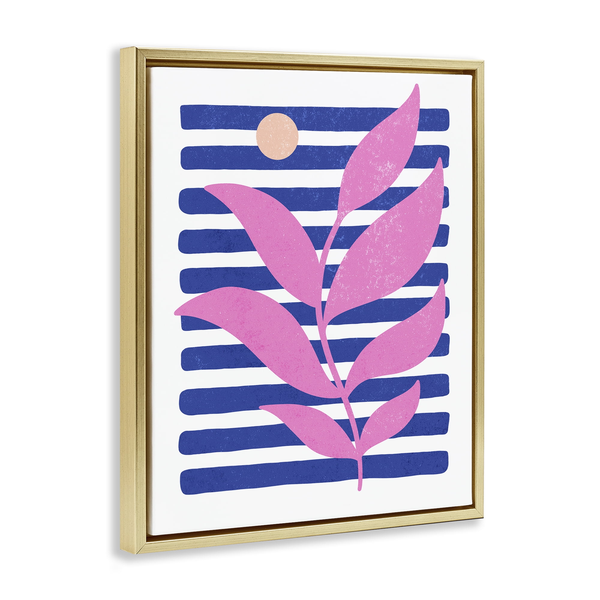 Stupell Industries Sunrise Sprig on Stripes Abstract Painting Gold Floater Framed Canvas Art Print Wall Art, 17 x 21