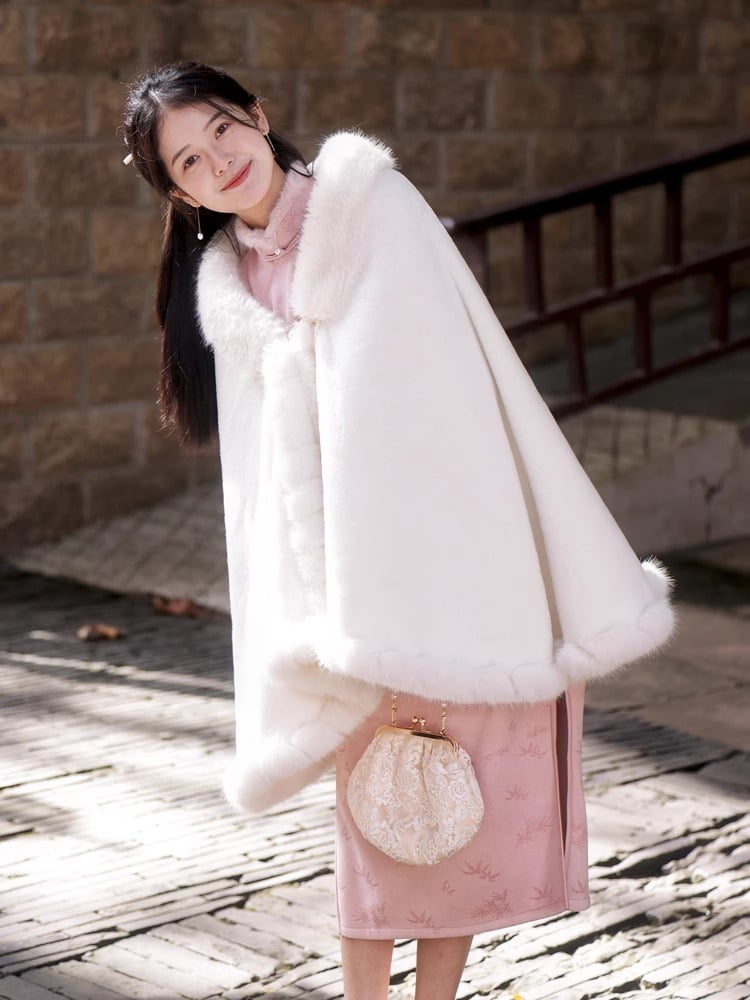 福袋 オンライン Elegant Princess Outerwear Cape Fur Faux Handwork Trim Full Clothing