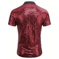 thumbnail image 5 of Mens Shirts Casual Carnival Disco Glitter Short Sleeve Lapel Top Party Dance Club Night Out Comfortable Shirt for Men Red L, 5 of 9
