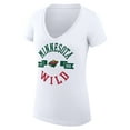 thumbnail image 2 of Women's G-III 4Her by Carl Banks White Minnesota Wild Super-Slim Fit Lightweight City Graphic V-Neck T-Shirt, 2 of 3