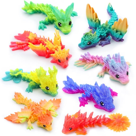 Joyfy 8 Pcs 3D Printed Dragon 4.4" Colorful Flexible Articulated Animal Fidget Toys Dragon Party Favors for Office Desk Decor, Stress Relief Gift for Adults Kids Birthday Christmas