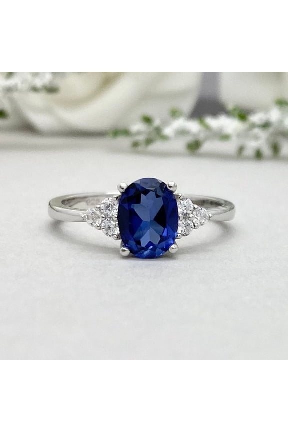 Blue Sapphire Oval cut gemstone engagement ring 925 sterling silver ring