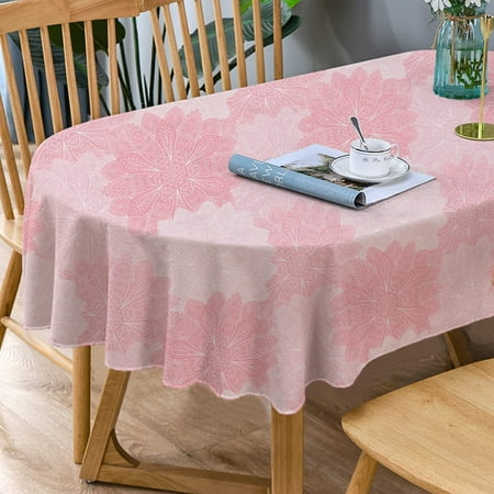 

Pink Oval Tablecloth Boho Oval Tablecloth Pink Flowers Print Table Cloth Spring Summer Waterproof Wrinkle Free Tablecloth for Oval Tables 60 X 84 Inch