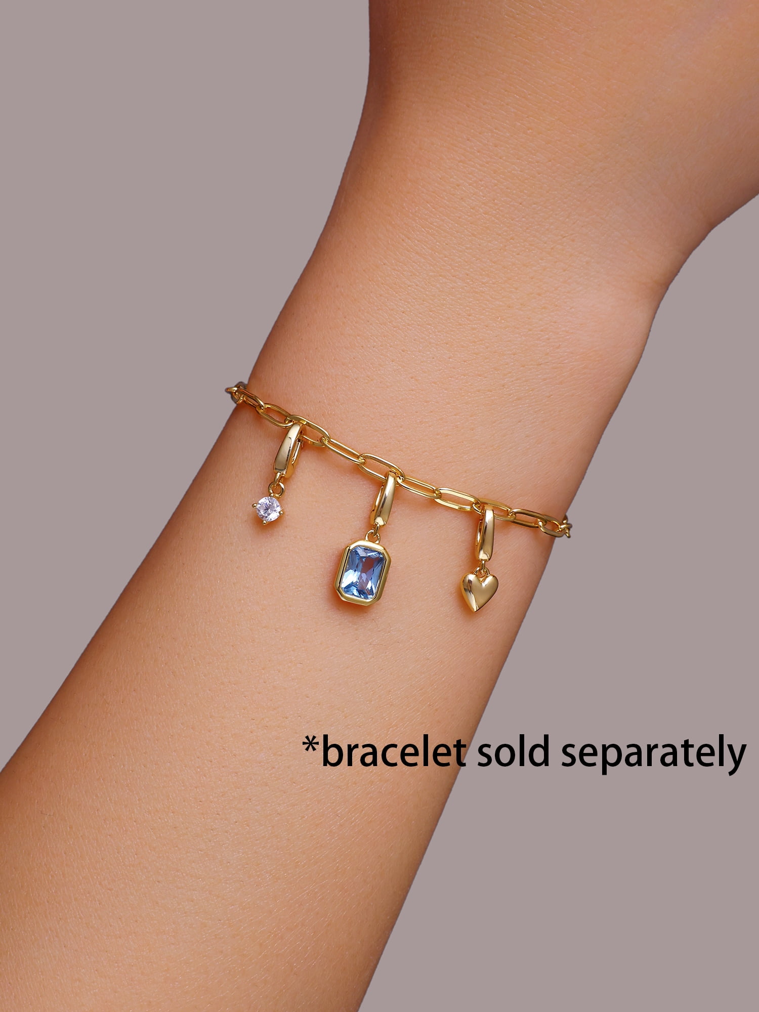 Brilliance Fine Jewelry Simulated Aquamarine and Simulated Diamond Charm Set in 14KT Gold Plated Sterling Silver