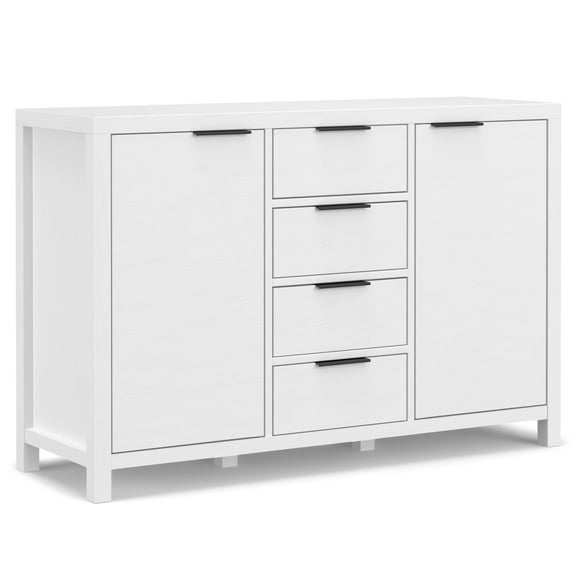 Simpli Home Hollander SOLID WOOD and Pine 54 inch x 18 inch Rectangle Contemporary Sideboard Buffet in White