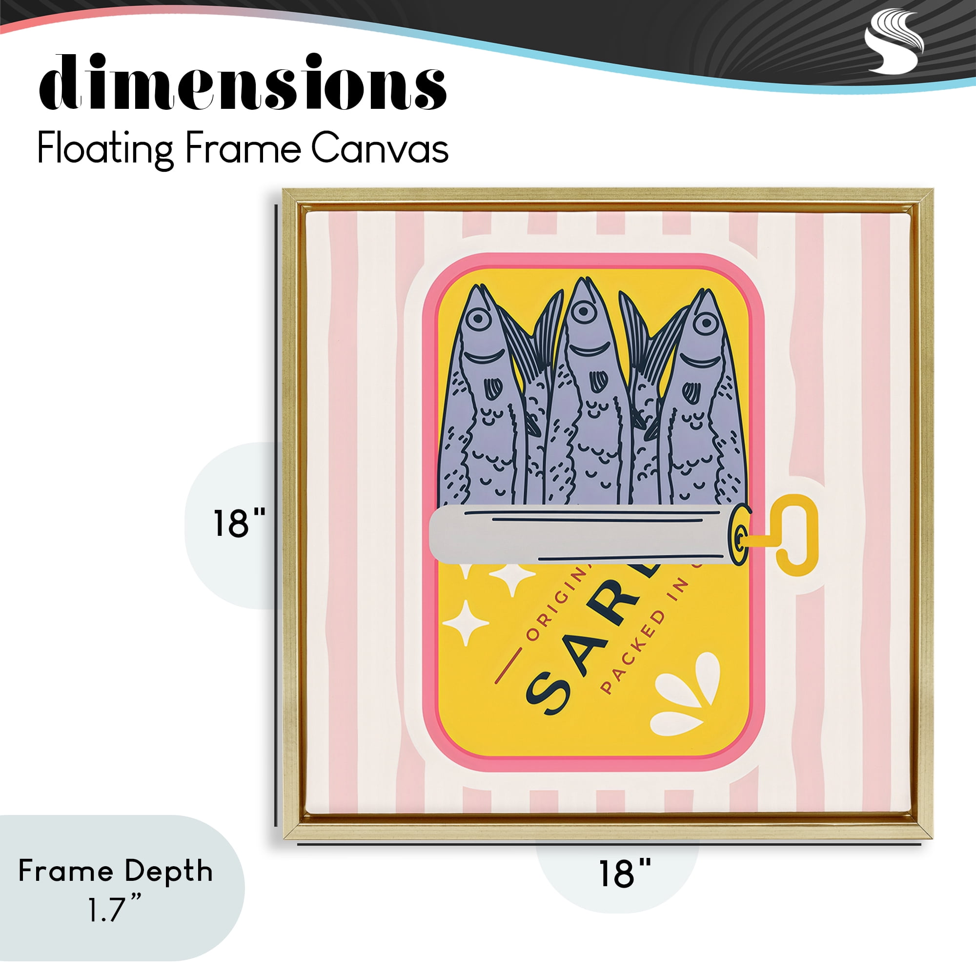 Stupell Industries Yellow Sardine Tin Gold Framed Floater Canvas Wall Art, design by Creative Studio