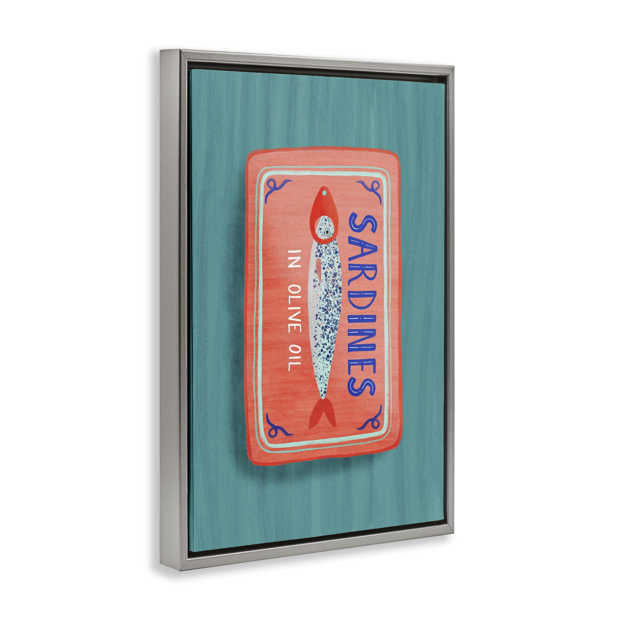 Stupell Industries Sardines Olive Oil Seafood Gray Framed Floater Canvas Wall Art, design by Metka Hiti