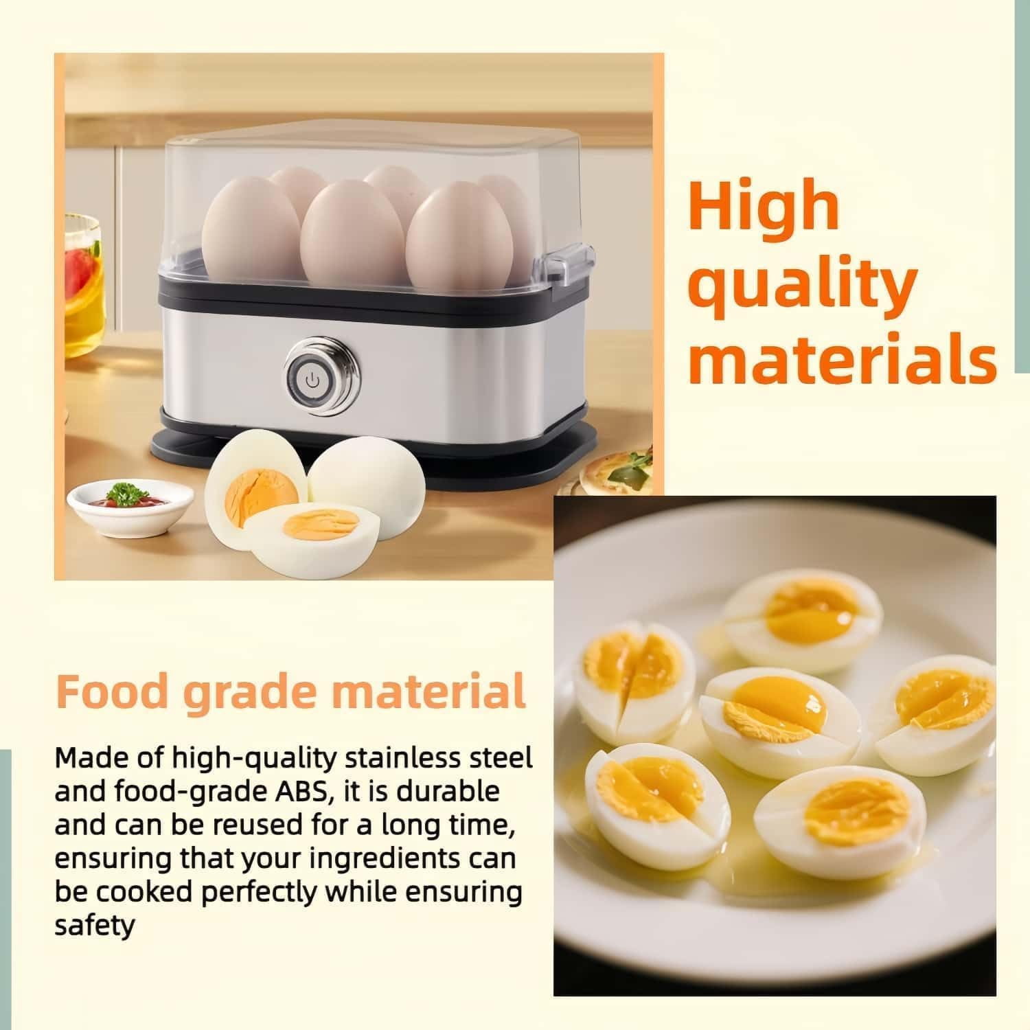 Automatic Egg Cooker 6 Egg Capacity, Soft, Medium, Hard Boiled, Poacher, Stainless Steel Electric Eggs Cooker,Or Hard-Boiled Eggs, Rapid Cook Time