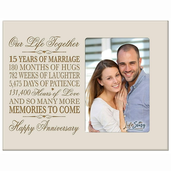 LifeSong Milestones Wood 15th Anniversary Tabletop Picture Frame Holds 4x6 Photo Gift Ideas