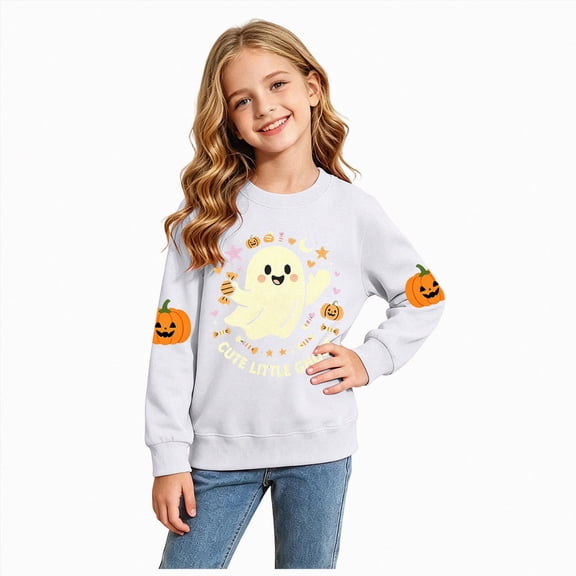 6-7 Years Casual Halloween Letter Pumpkin Print Long Sleeved Shirt Halloween Tee Shirt Halloween Tshirt Girls 6t Girl Shirts